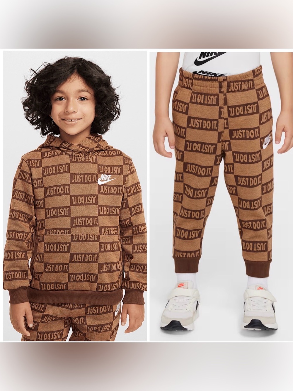 Nike Kids Just Do It Brown Checkerboard Hoodie & Jogger Set 4-5Y